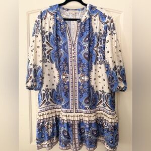 LOFT Floral Blue and White Dress